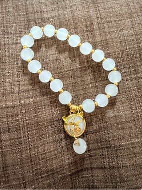 Gold & White Beaded Charm Bracelet - Women's Jewelry